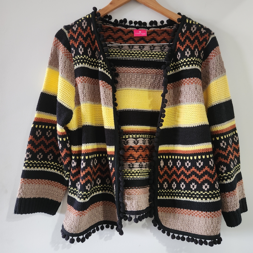 Together Black and Yellow Patterned Cardigan Medium